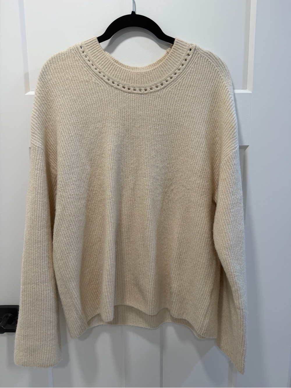 Cream Ribbed Crewneck Women's Sweater